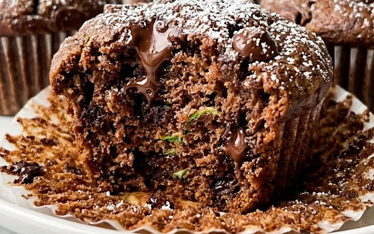 Bakery Style Double Chocolate Zucchini Muffins