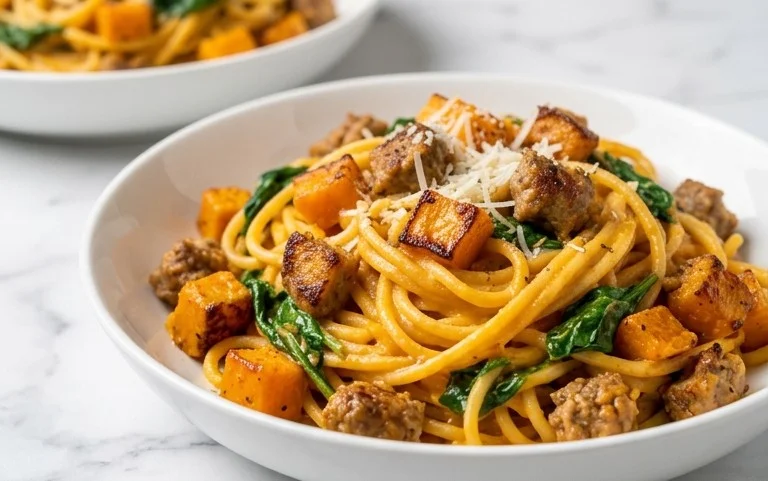 Creamy Butternut Squash Pasta Sausage Spinach