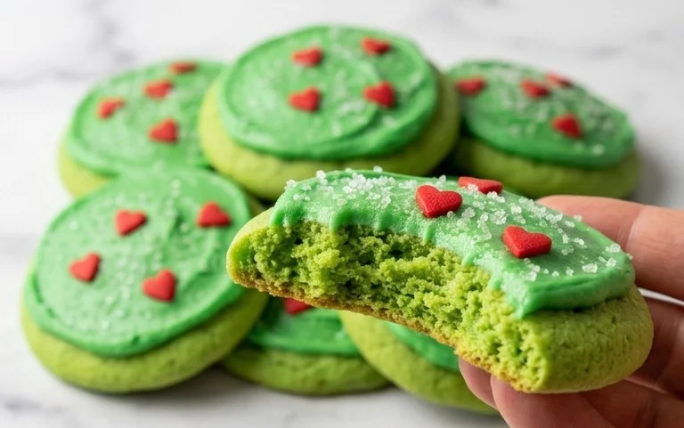Grinch Sugar Cookies Vibrant Green & Red Heart Festive Fun