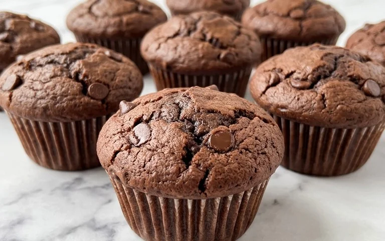 Melted Chocolate Chip Double Chocolate Muffins